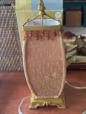 Interior Accents mini torch lamp w distinctive beaded fabric shade & resin base